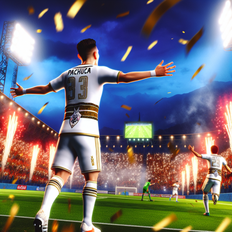Jugador de Pachuca celebra un triplete en un estadio festivo