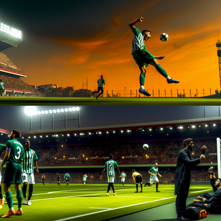Jugadores del Betis en acción en un partido nocturno contra el Villarreal