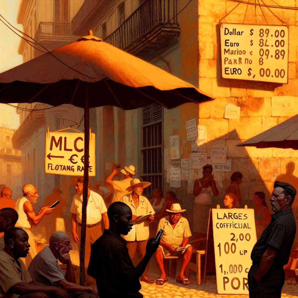 Impacto visual de la caída del dólar en Cuba Mercado callejero cubano con signos de devaluación del dólar