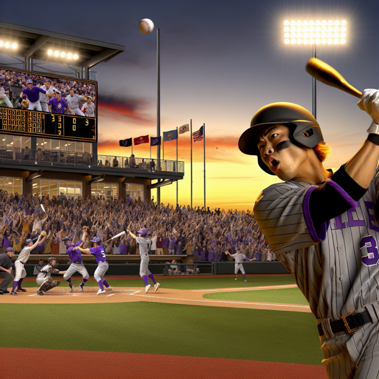 Jugador de los Rockies golpeando un home run durante victoria sobre los Dodgers al anochecer