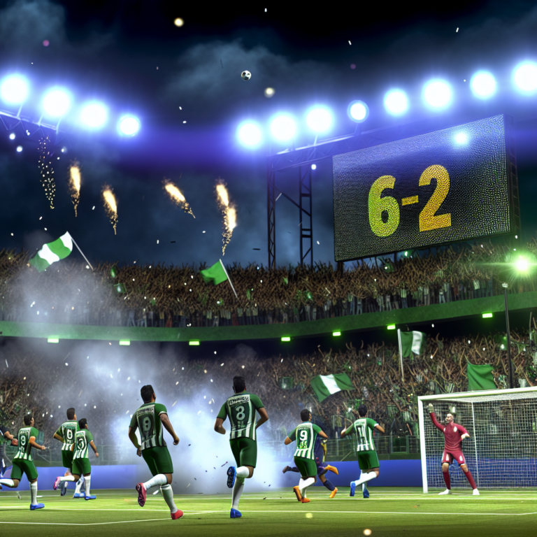 Atlético Nacional celebra una espectacular victoria 6-2 sobre Boyacá Chicó en un estadio iluminado