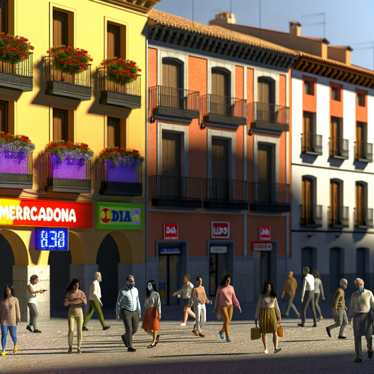 Plaza bulliciosa con supermercados, ideal para conocer los horarios en Viernes Santo 2025.