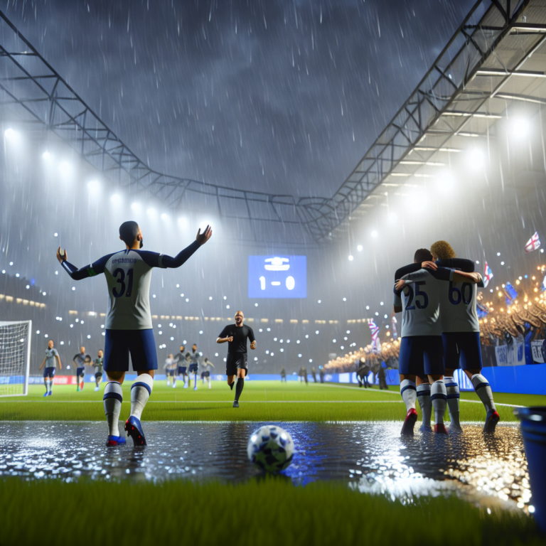 Jugadores del Tottenham Hotspur celebrando un gol en la semifinal de la Europa League bajo la lluvia