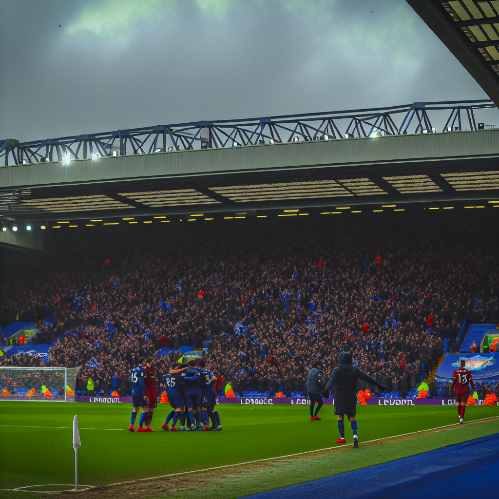 Celebración de un gol del Leicester City vs Liverpool en un estadio repleto