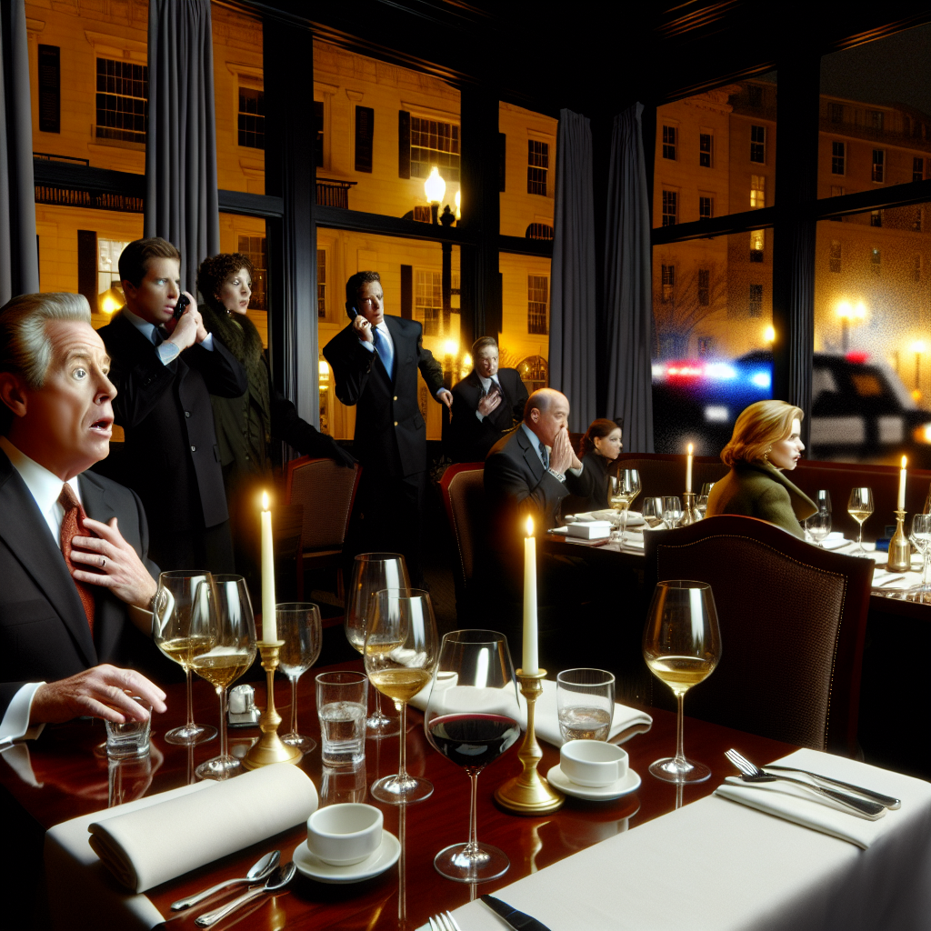 Sorpresa y Conmoción Durante Robo en Cena Elegante Gente sorprendida en restaurante de lujo durante robo de cartera de Kristi Noem