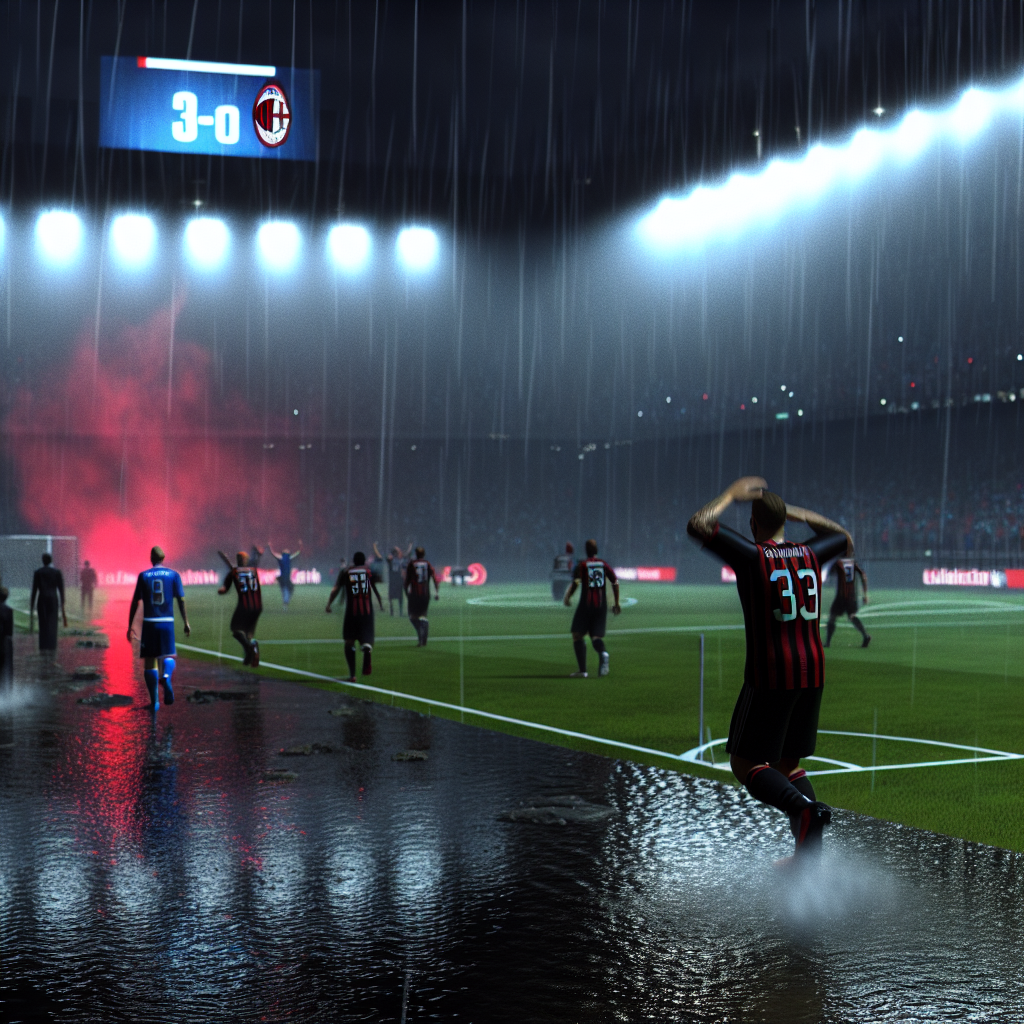 Victoria del AC Milan 3-0 sobre Inter en noche lluviosa de Coppa Italia Jugadores del AC Milan celebrando tras la derrota de Inter Milan en Coppa Italia con un marcador de 3-0 bajo la lluvia