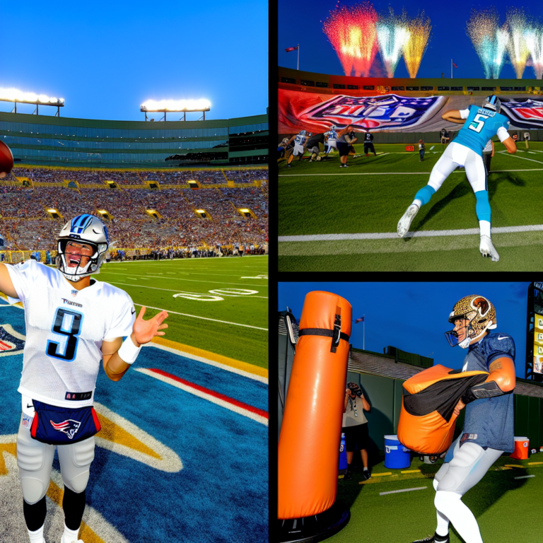 "Jugadores de NFL Draft 2025 en acción en el estadio - quarterback lanzando, entrenamientos y fuegos artificiales."