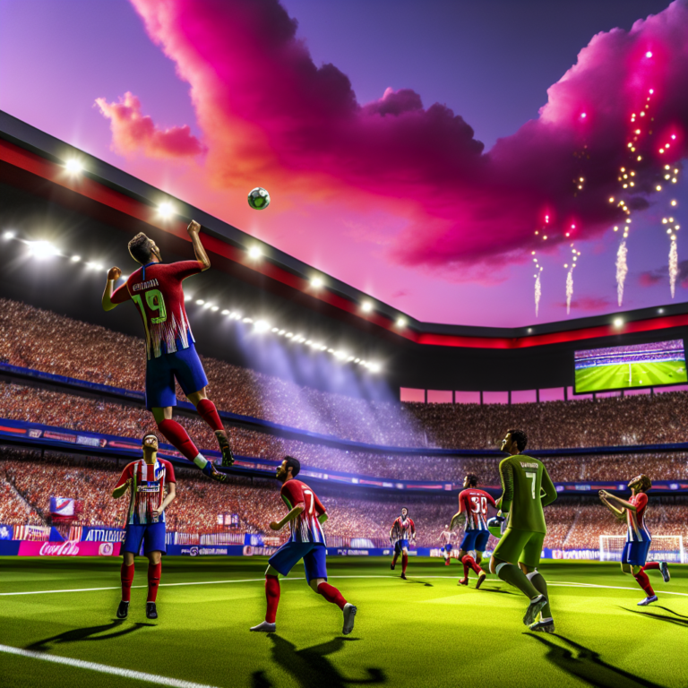 Jugador del Atlético Madrid realizando un cabezazo en partido frente al Rayo Vallecano.