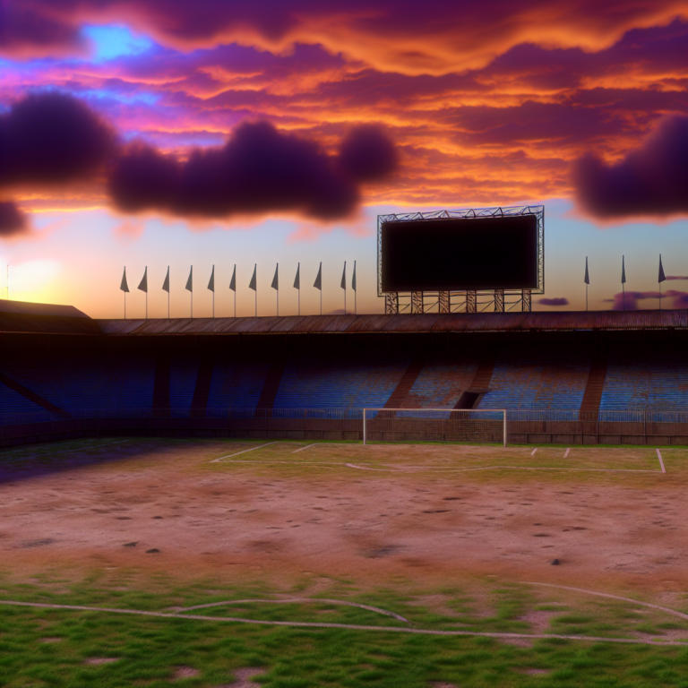 Estadio vacío al atardecer preparado para juego entre Godoy Cruz y Grêmio en Copa Libertadores.