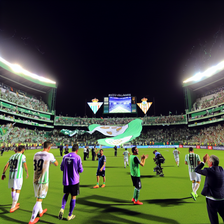 Celebración en el campo del Real Betis tras golear al Valladolid en noche vibrante.