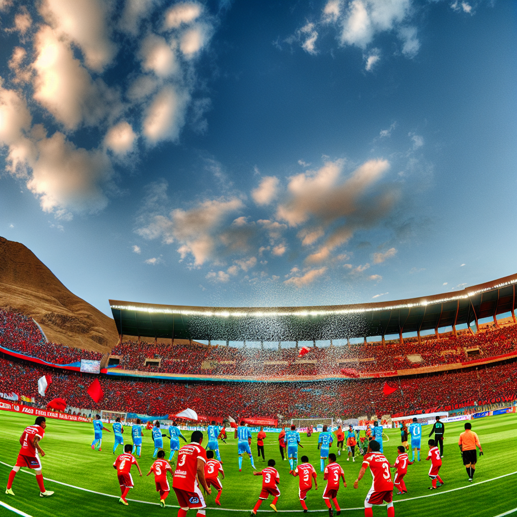 Partido Cienciano vs. Deportes Iquique en CONMEBOL Sudamericana Cienciano y Deportes Iquique enfrentándose en la CONMEBOL Sudamericana, estadio lleno bajo cielo azul