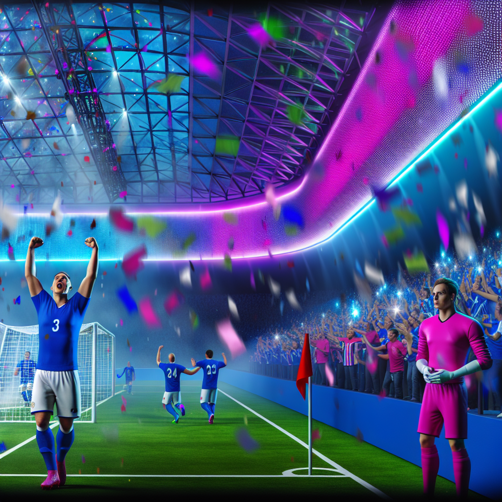 Thrilling Moment as Whitecaps Score Against Inter Miami! Soccer player in blue celebrates scoring during a Whitecaps vs Inter Miami match in vibrant stadium.