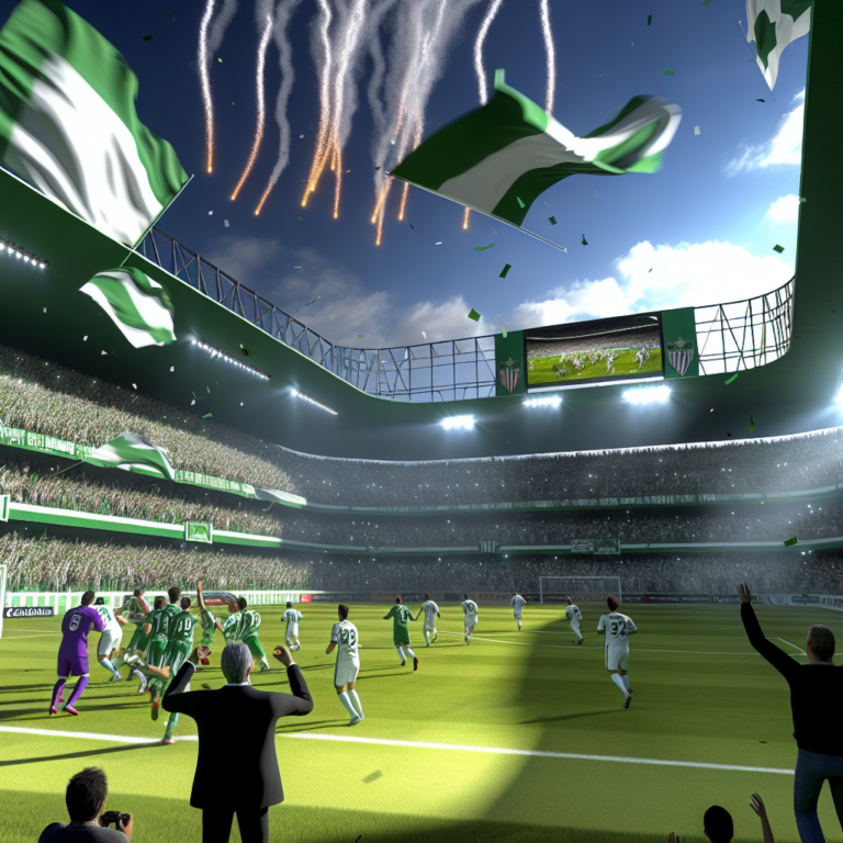 Celebración espectacular en el estadio mientras Betis golea al Valladolid con aficionados eufóricos y fuegos artificiales