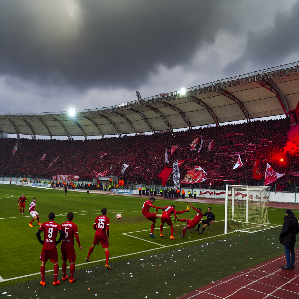 Emoción en el Partido Osasuna-Sevilla Ante Afición Roja Osasuna-Sevilla: Escena de juego con público apasionado en estadio lleno