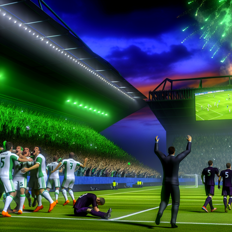 Jugadores del Betis celebran gol mientras el Valladolid lamenta en un estadio vibrante