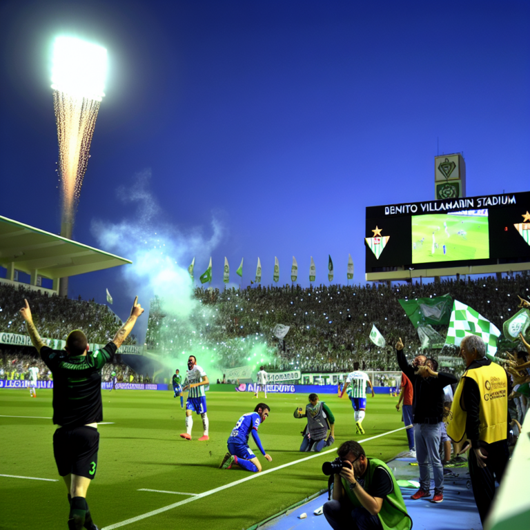 Celebración del Betis tras vencer al Valladolid en estadio Benito Villamarín con pirotecnia