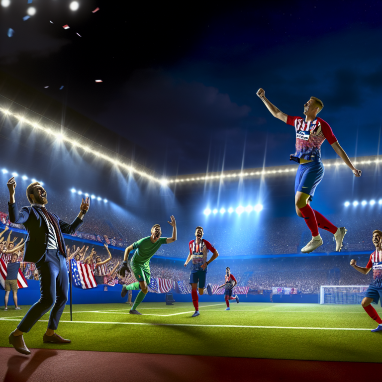 Jugador del Atlético Madrid celebra victoria sobre Rayo Vallecano en estadio abarrotado