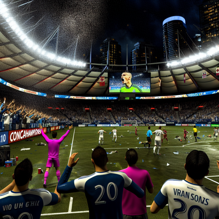 Celebración de Whitecaps tras vencer a Inter Miami en el estadio lleno durante la noche