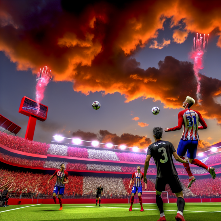 Jugadores del Atlético Madrid en acción durante una victoria en estadio lleno al atardecer
