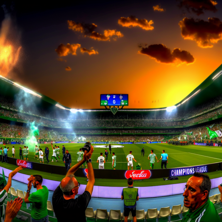 Estadio lleno durante el partido donde el Betis golea al Valladolid en atardecer vibrante
