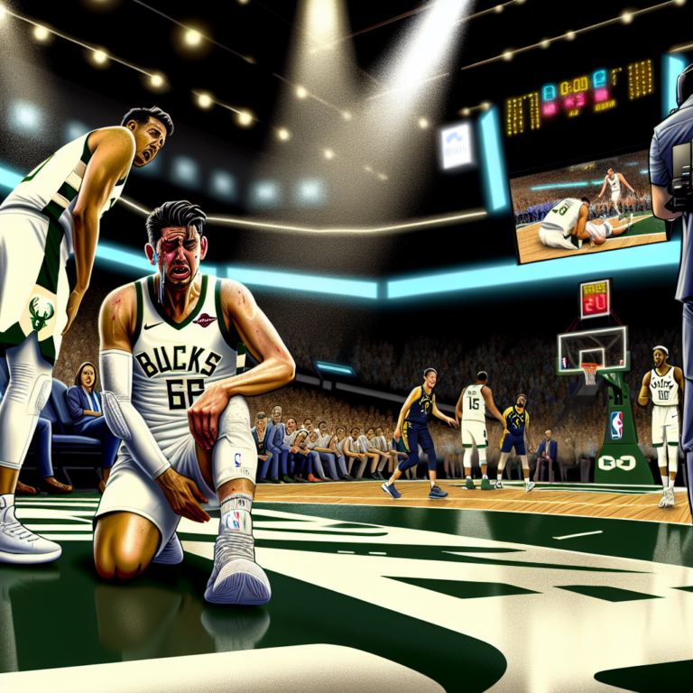 Jugador de los Bucks sufre lesión de Aquiles en partido de baloncesto, mostrando dolor intenso.