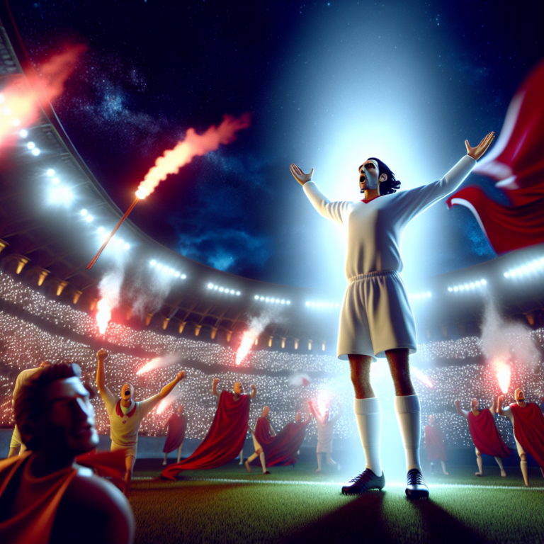 Jugador de fútbol celebrando en un estadio iluminado tras el empate 2-2 entre Lazio y Parma