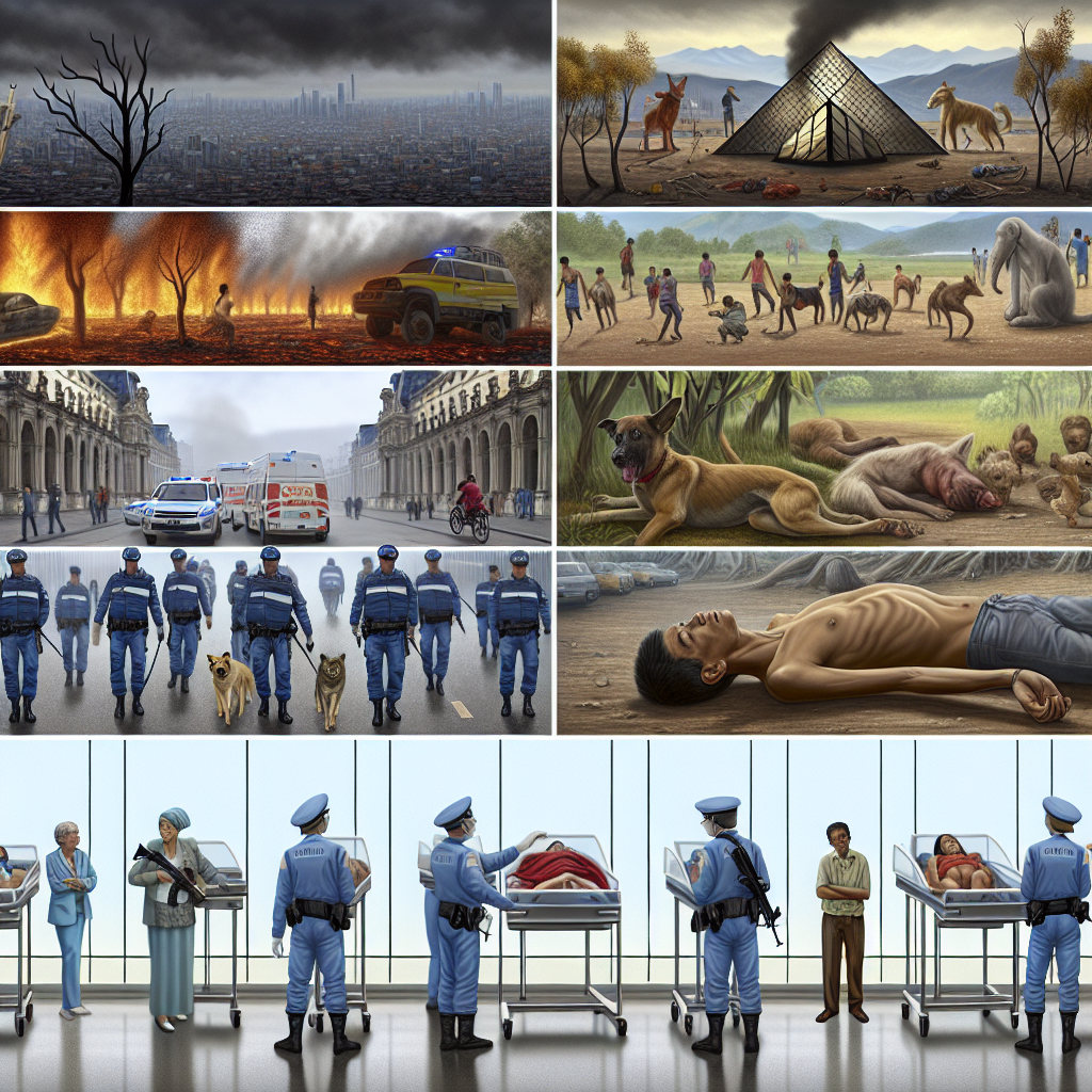 Eventos Globales Impactantes en una Vista General - Red Uno Collage de eventos impactantes incluye incendios, protestas y ayuda médica, esencia de noticias destacadas de Red Uno.