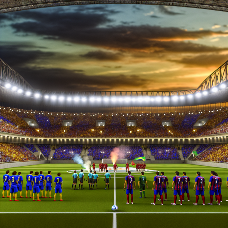 Equipo de fútbol Retrô Futebol Clube Brasil en estadio lleno durante un partido nocturno