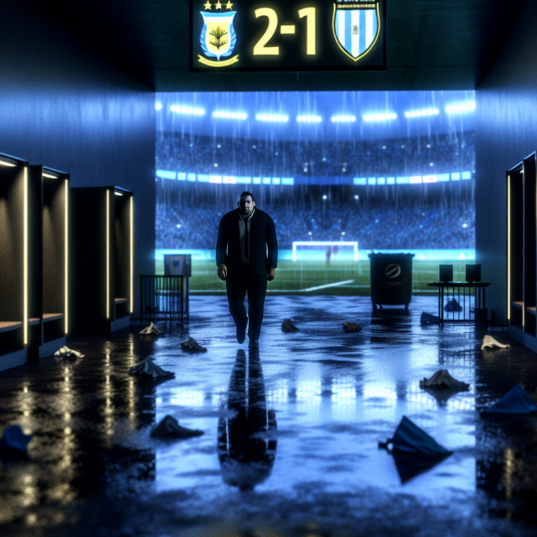 Fernando Gago caminando solo después de ser despedido de Boca Juniors en estadio bajo lluvia