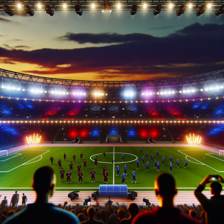 Partido emocionante de Barcelona vs Inter en estadio lleno bajo luces coloridas