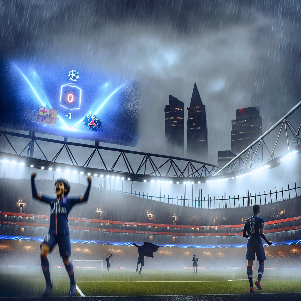 Triunfo del PSG en Noche Lluviosa Frente al Arsenal Celebración de victoria del PSG sobre Arsenal en partido nocturno bajo lluvia intensa