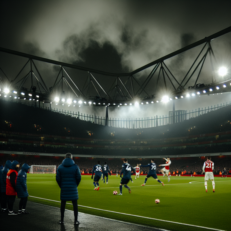 Jugadores del Arsenal y PSG compitiendo en un emocionante partido nocturno