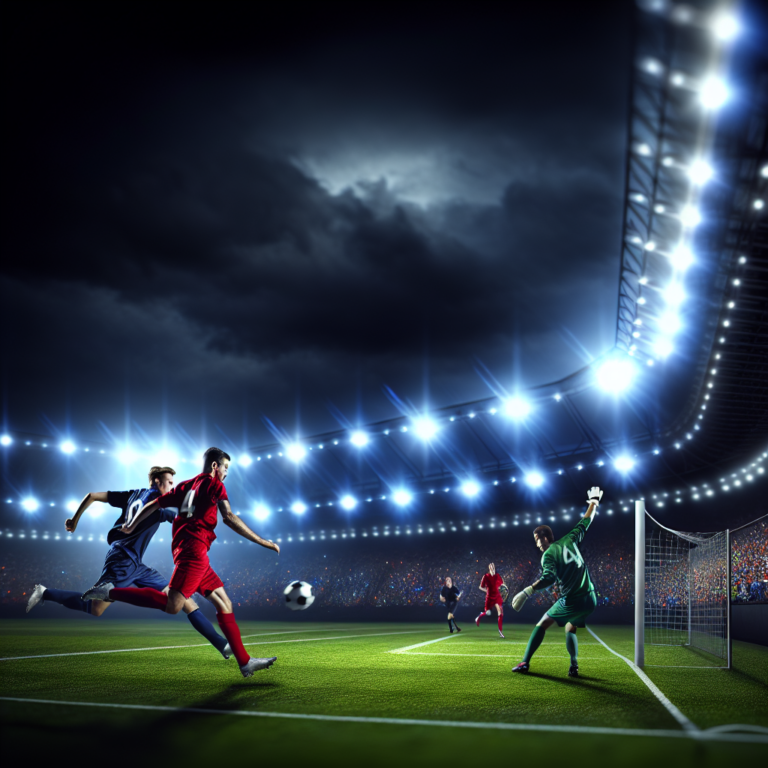 Jugadores en un partido nocturno de fútbol, Arsenal vs PSG, acción cerca de la portería