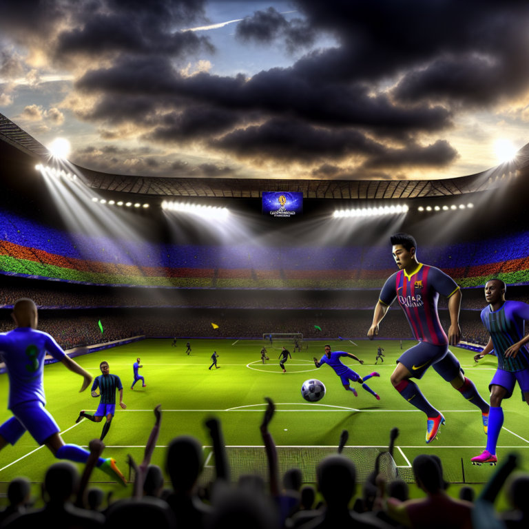 Jugadores del Barcelona vs Inter en un emocionante partido de fútbol al atardecer