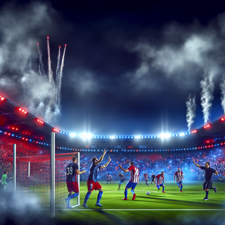 Celebración de la victoria del PSG sobre el Arsenal en estadio lleno con fuegos artificiales