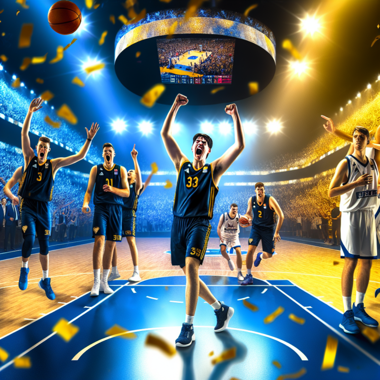 Jugadores de los Nuggets celebran victoria sobre los Clippers en cancha iluminada