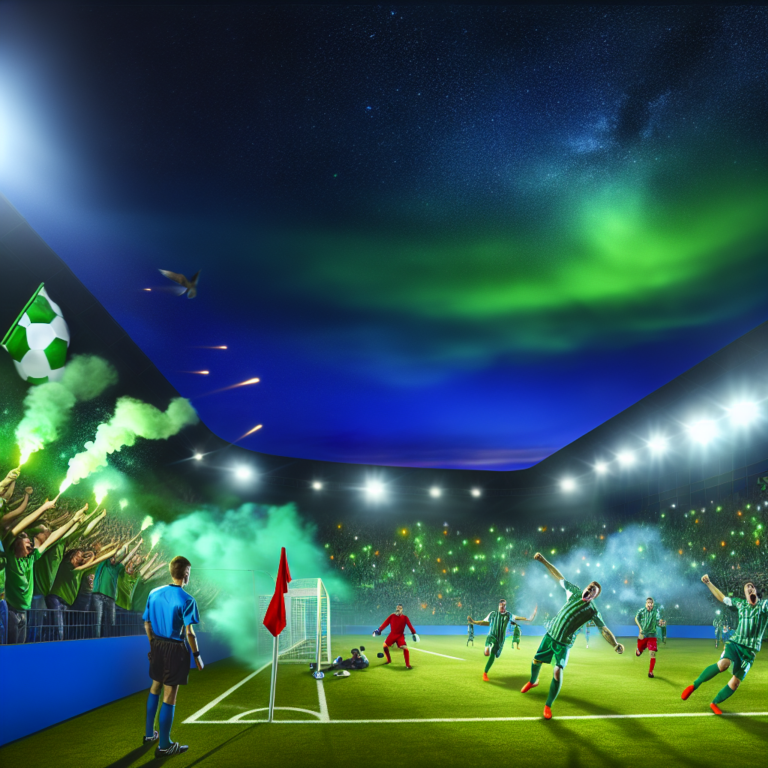 Celebración espectacular en partido entre Atlético Nacional y Deportivo Pasto bajo aurora boreal