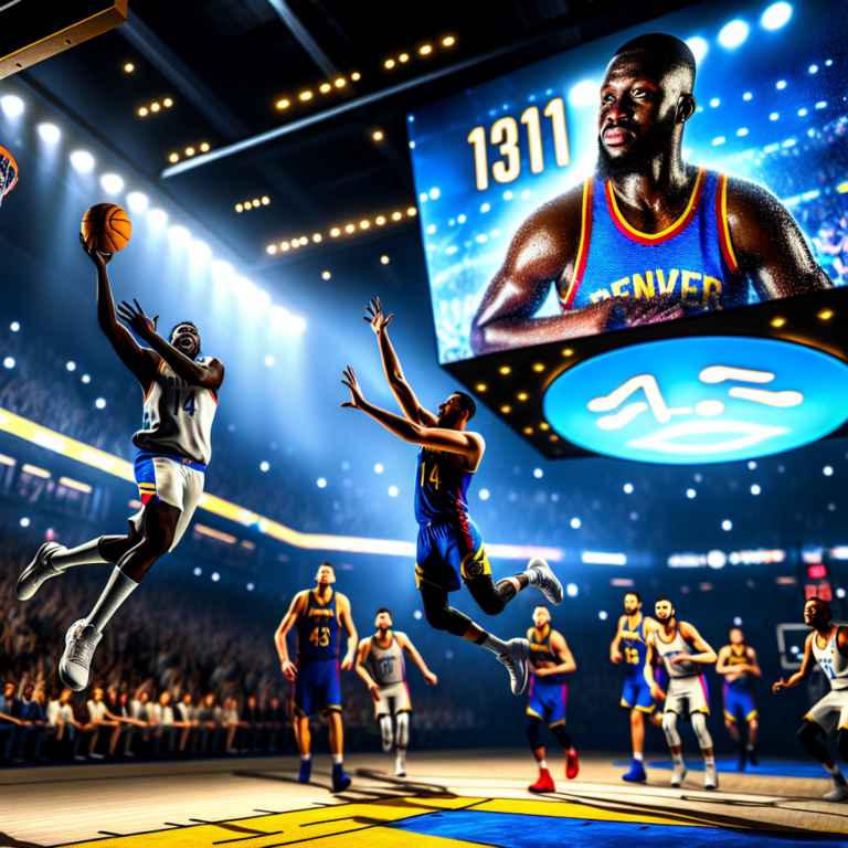 Dramatic layup play during Nuggets vs Clippers NBA game with excited crowd
