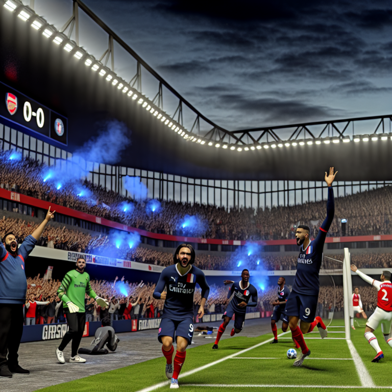 Jugadores del PSG celebran un gol contra el Arsenal en un estadio animado