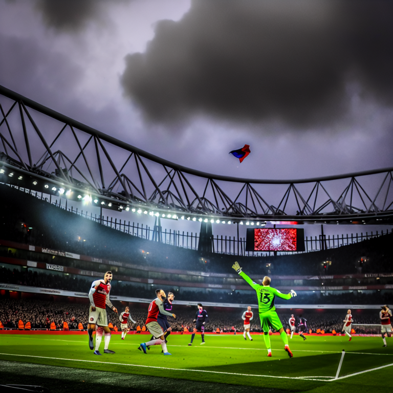 Jugadores del Arsenal y PSG en intenso partido bajo cielo nublado; derrota del Arsenal ante el PSG en emocionante juego
