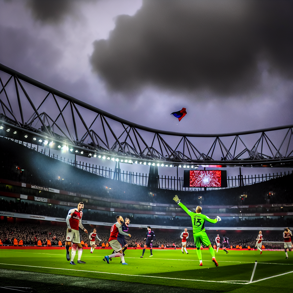 Momento clave en la derrota del Arsenal ante PSG en su estadio Jugadores del Arsenal y PSG en intenso partido bajo cielo nublado; derrota del Arsenal ante el PSG en emocionante juego