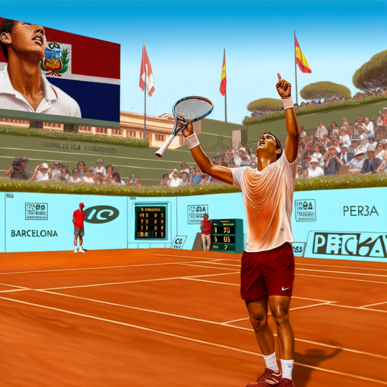 Ignacio Buse celebrando triunfo en la cancha de tenis de Barcelona