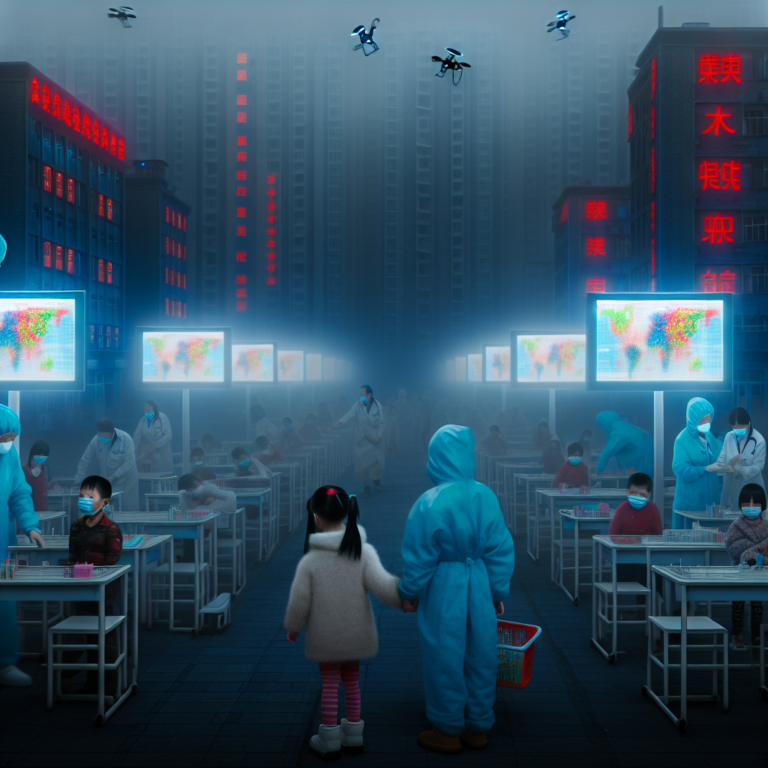 Equipos médicos abordando el metapneumovirus en una concurrida zona urbana de China