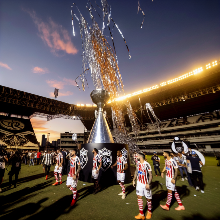 Celebración tras la victoria de CRB sobre Santos en el estadio con fuegos artificiales