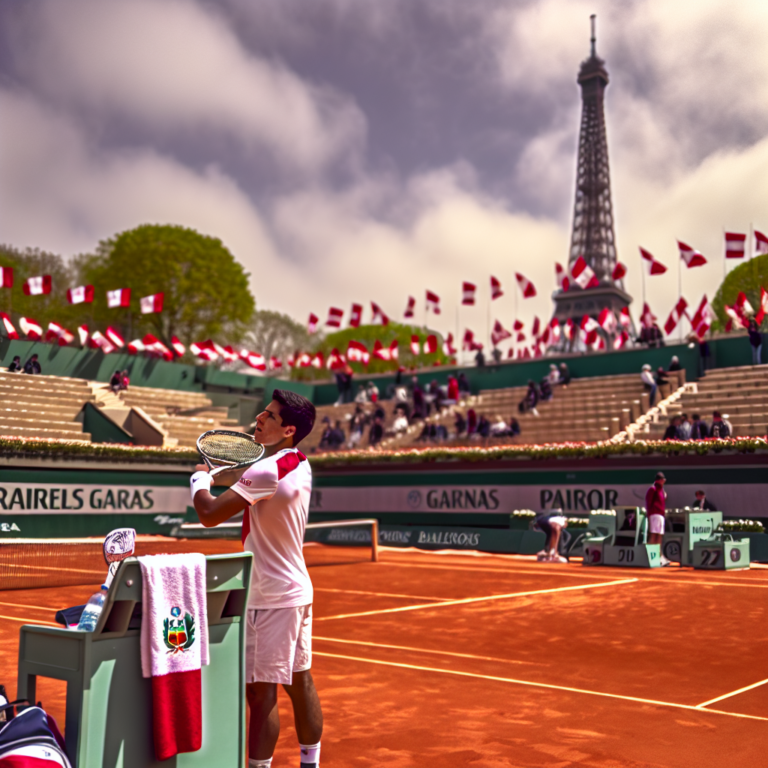 Tenista durante un partido en Roland Garros con la Torre Eiffel de fondo