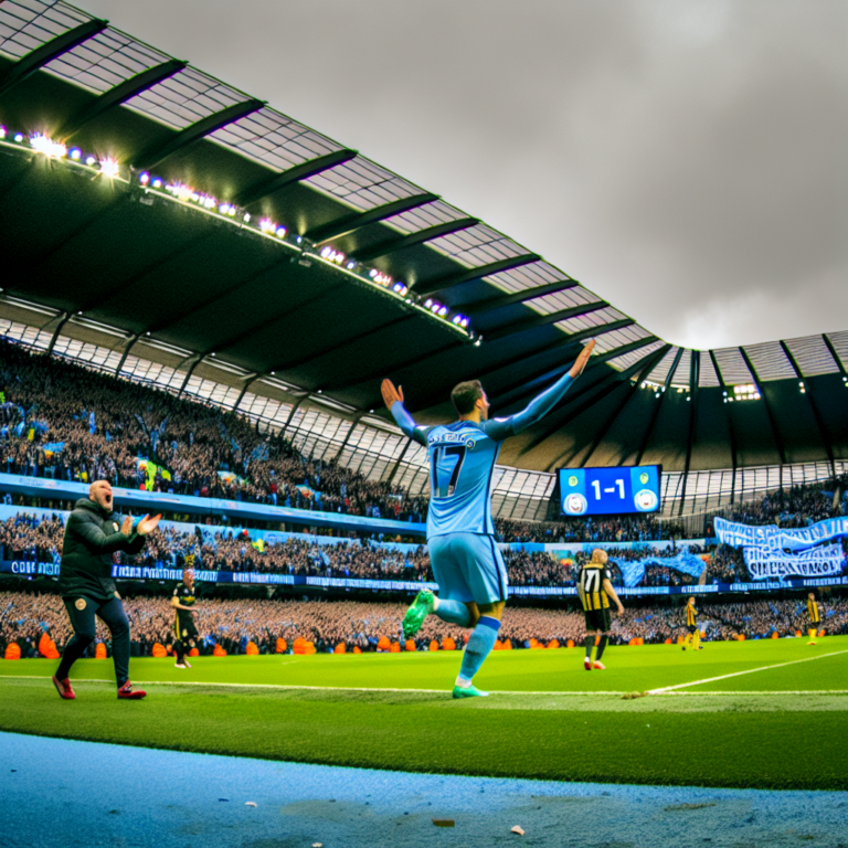 Jugador del Manchester City celebra un gol frente al Wolverhampton en el estadio