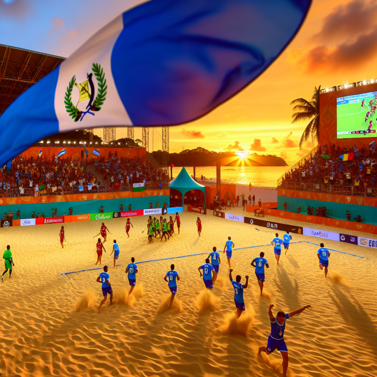 Celebración del primer triunfo de Guatemala en fútbol playa al atardecer