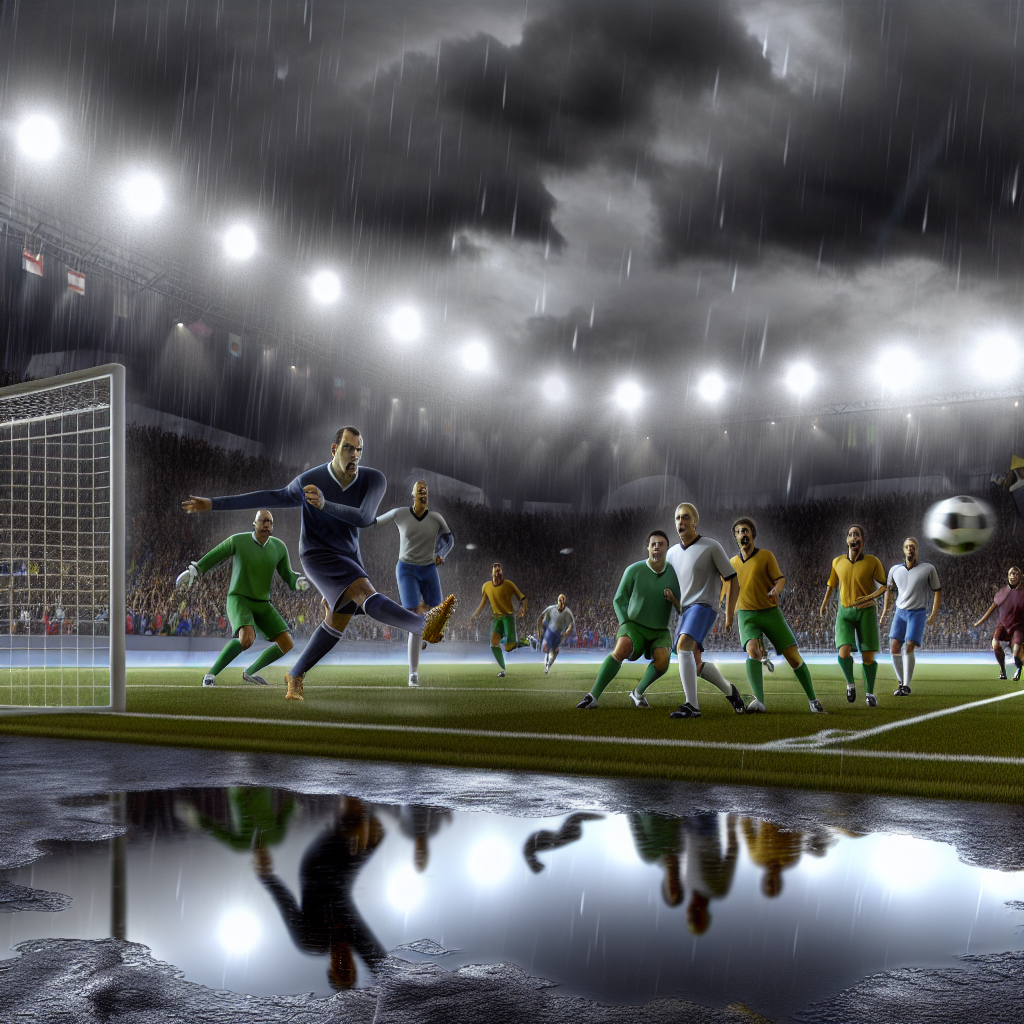 Empate en Noche de Tormenta: Crystal Palace vs Nottingham Forest Jugadores en acción durante un partido de fútbol nocturno empate Crystal Palace Nottingham Forest bajo lluvia intensa