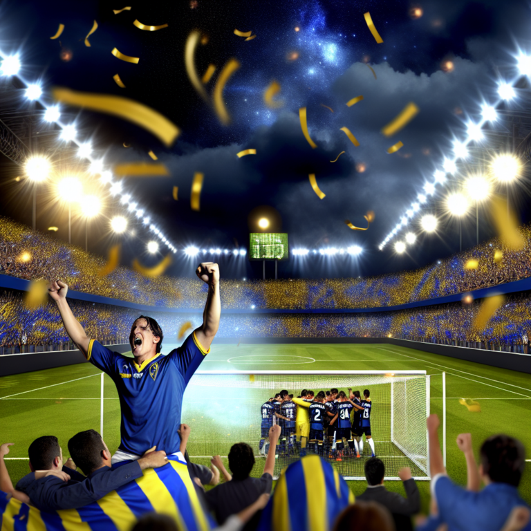 Celebración en el estadio de Boca Juniors liderando el Apertura con confeti y luces