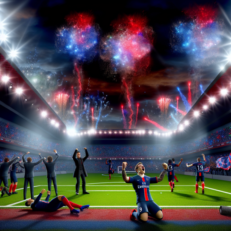Jugadores del PSG celebran victoria sobre Arsenal en estadio iluminado por fuegos artificiales